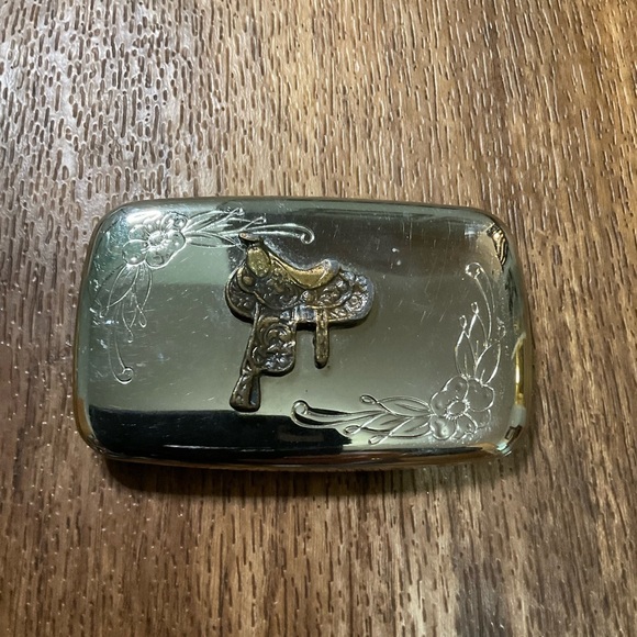 Belt Buckle Saddle Emblem Engraved Floral Corners Rectangle Made In USA - Picture 1 of 7